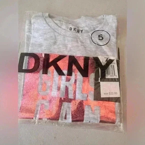 DKNY Girls' Fashion Long Sleeve T-Shirt  Gray Pink Sparking size 5t and Size 6x - Picture 3 of 12